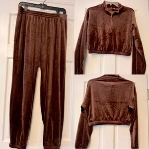 Bozzolo Brown Track Pants with Coordinated Cropped Top‎